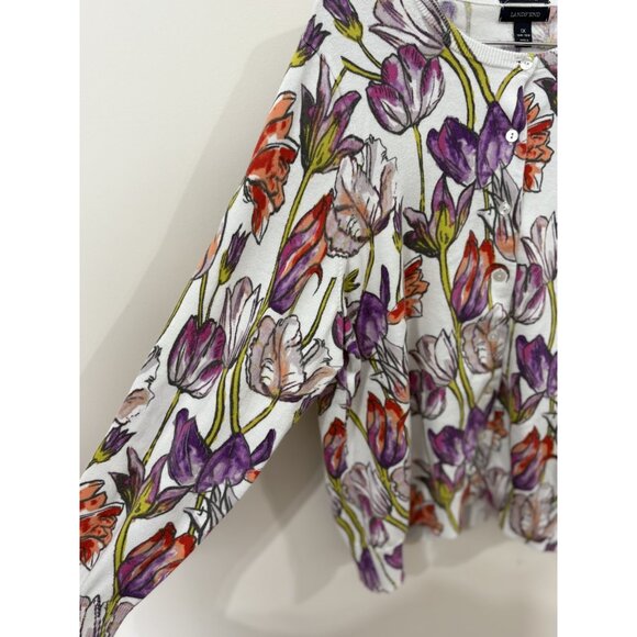 Womens Lands End Floral Cardigan Sweater 1X Button Front Pima Cotton - Picture 10 of 10